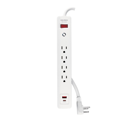 [T45664] Multicontacto 4 entradas, 1 USB A + 1 USB C, blanco, VOLTECK - Pag 424