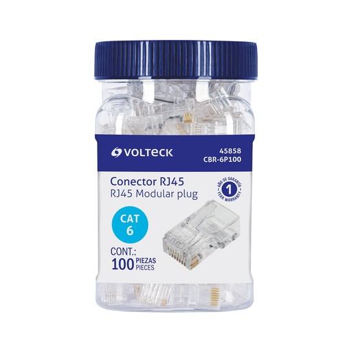 [T45858] Plug RJ45 CAT6, Bote con 100 piezas, VOLTECK - Pag 438