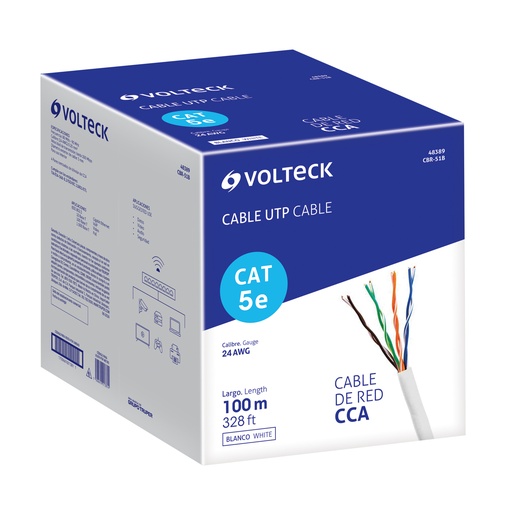 [T48389] Metro de cable UTP CAT5E, Bobina de 100m, blanco, VOLTECK - Pag 438