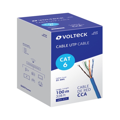 [T48468] Metro de cable UTP CAT6, Bobina de 100m, azul, VOLTECK - Pag 438