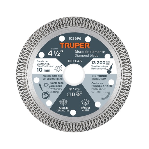 [T103696] Disco de diamante 4 1/2' corte porcelanato, Truper - Pag 141