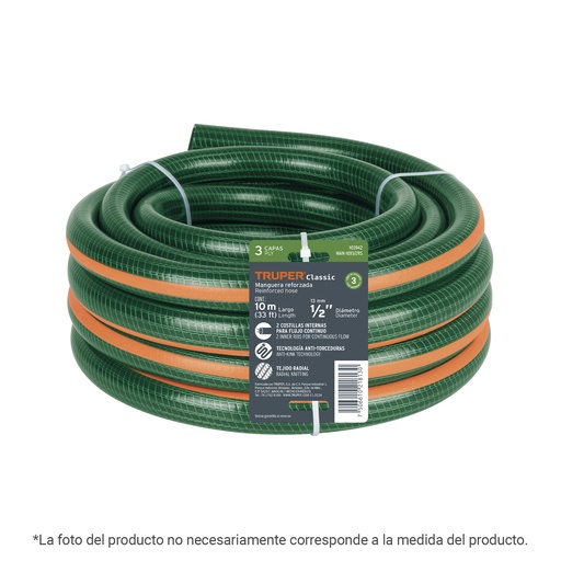 [T103950] Manguera de jardín 1', 3 capas, 3m, sin conexiones, TRUPER - Pag 228